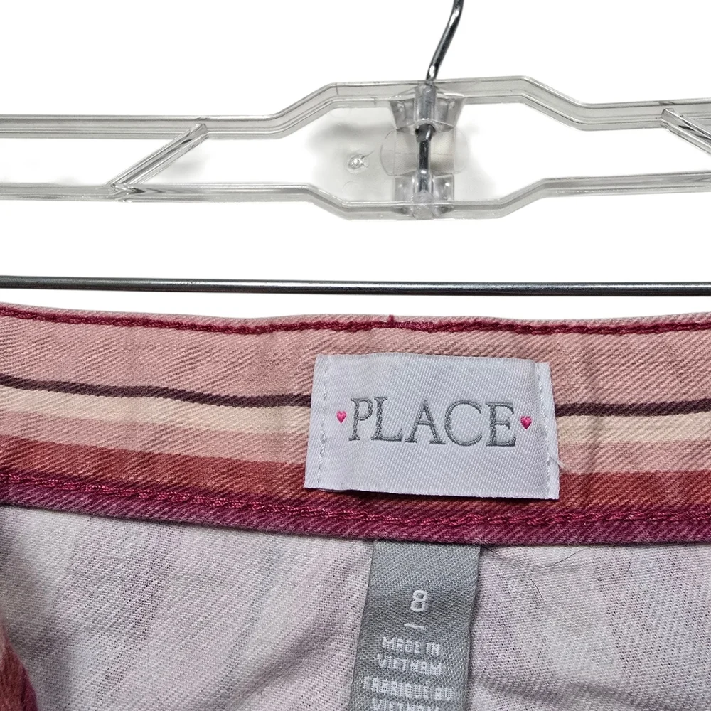 The Children's Place Striped Shorts 8 Girls Frayed Red Purple